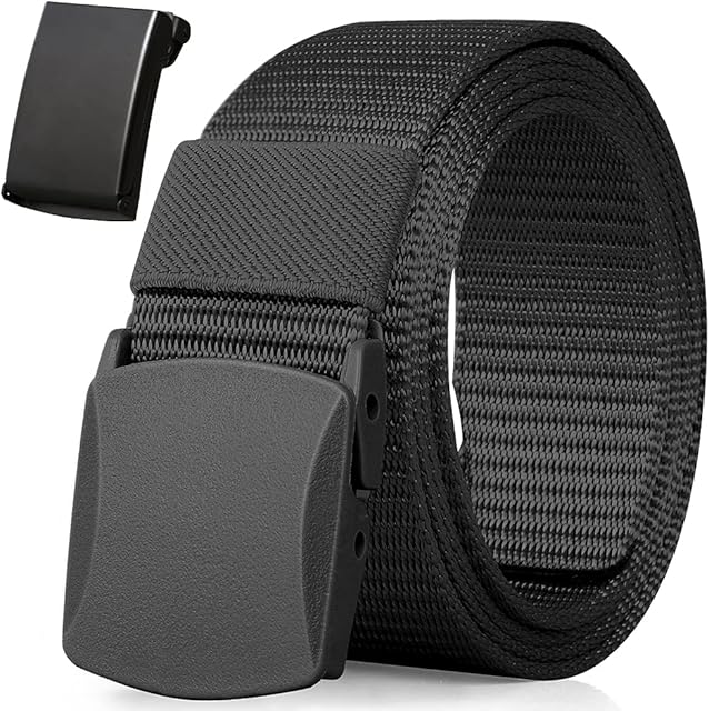 Nylon Belt, Men Military Tactical Breathable Belt, fast pass through the airport security, Metal Buckle+Plastic Buckle, Belt Length 51.18 inch(130cm)