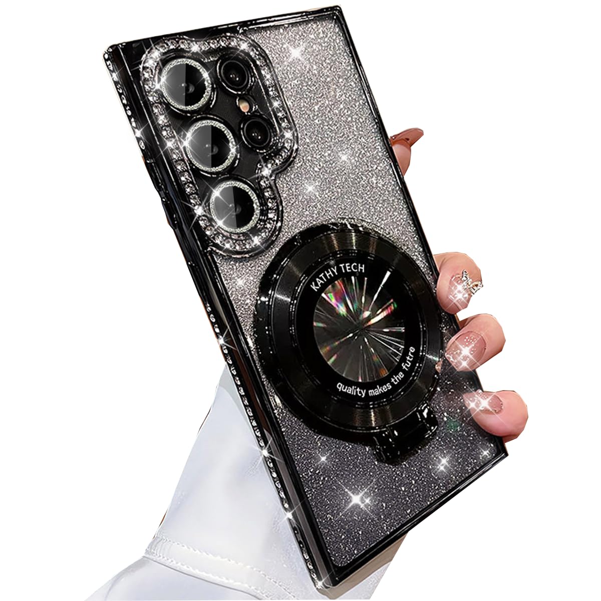 AuroiCCY Magnetic Ring Stand Glitter Case for Samsung Galaxy S25 Ultra, (Compatible with Magsafe) Women Girly Luxury Bling Diamond Rhinestones Cover