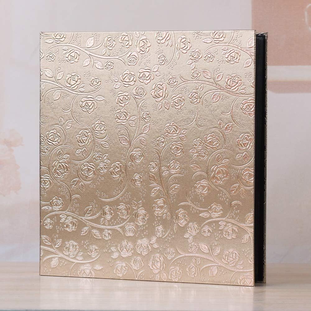 XIHOME Premium -Frame Cover Large Family Wedding Anniversary Baby Vacation Photo Album 600 Pockets Holds Bound Multi-Directional 4x6 Photos 5 Per Page- Large Capacity Deluxe Customizable(Golden Rose)