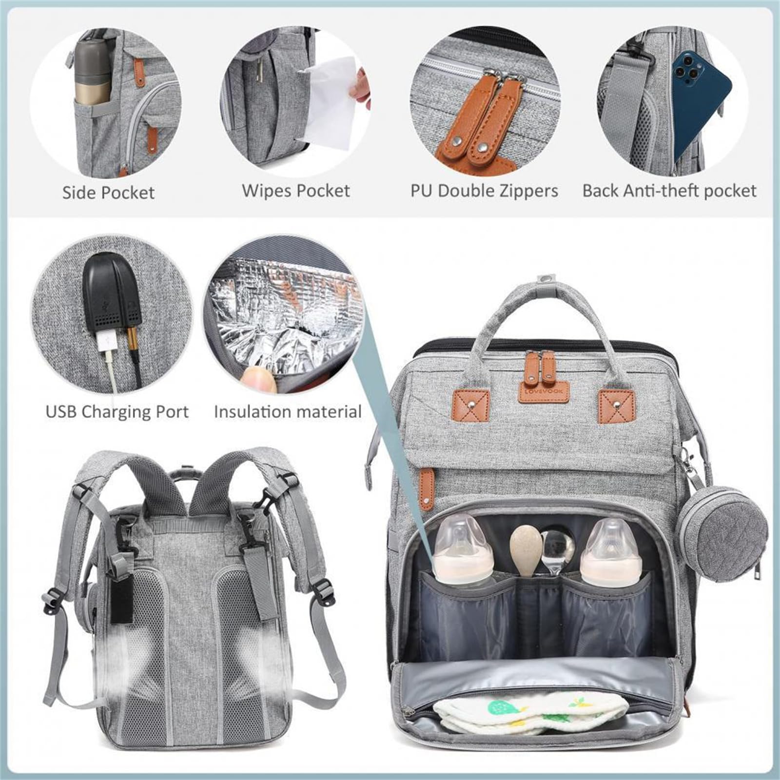 Chickwin Sac à Dos à Langer pour Bébé, Sac a Dos a Langer Grande Capacite Sac Bebe Maternite Multifonction avec Matelas à Lange Sac de Maternité pour Maman ou Papa (27 pouces,Noir)