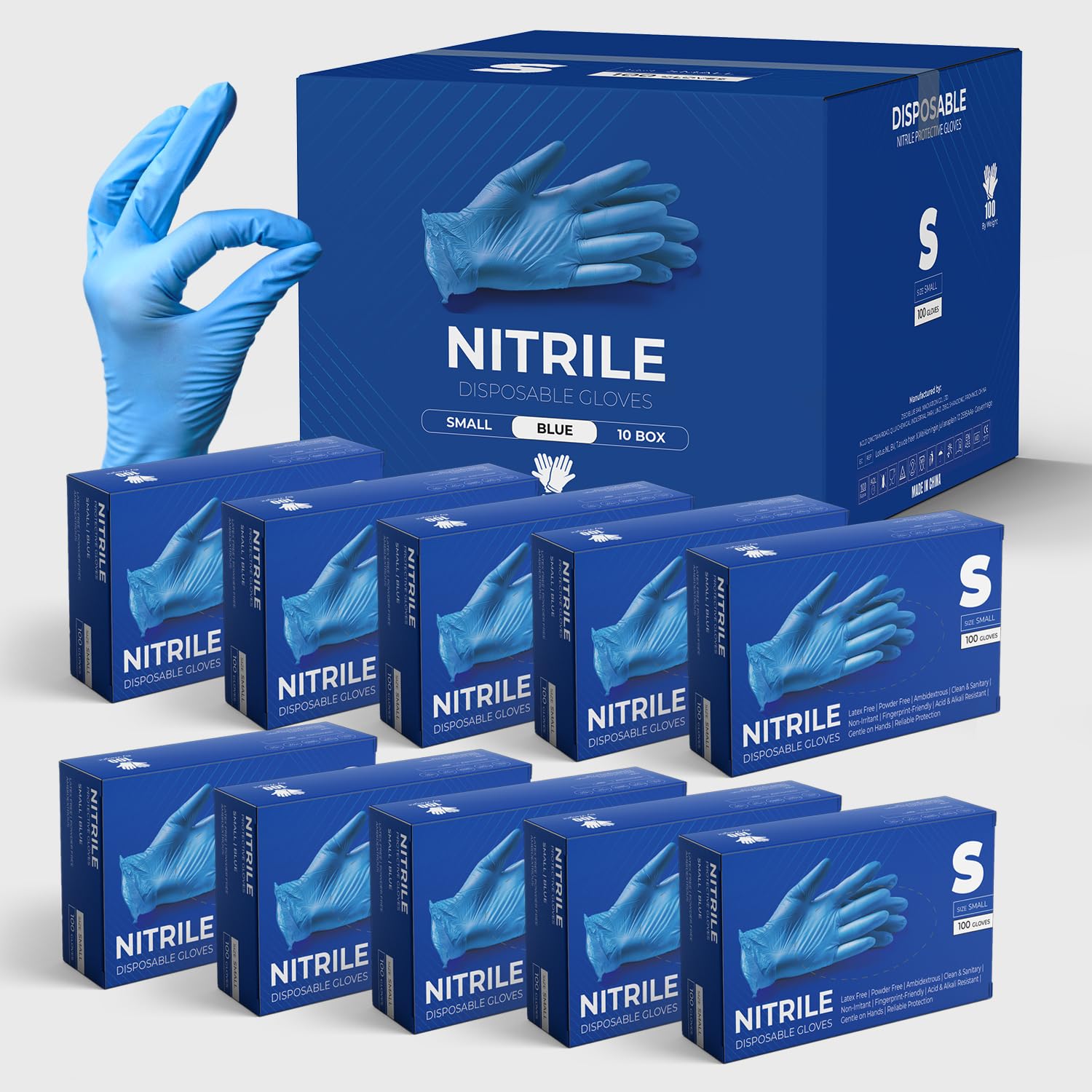 eatasty Disposable Gloves, Blue Nitrile Gloves, Powder-Free, Latex-Free, Multipurpose, Medical Grade, Durable and Comfortable