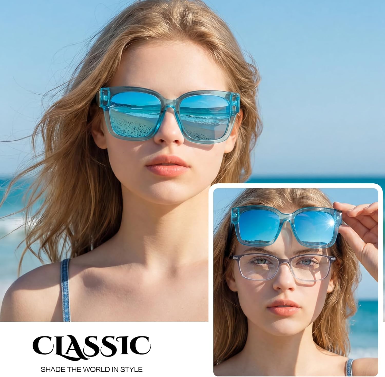 Chicid Oversized Mirrored Fit Over Sunglasses for Men Women, Polarized Square Sun Glasses with UV Protection