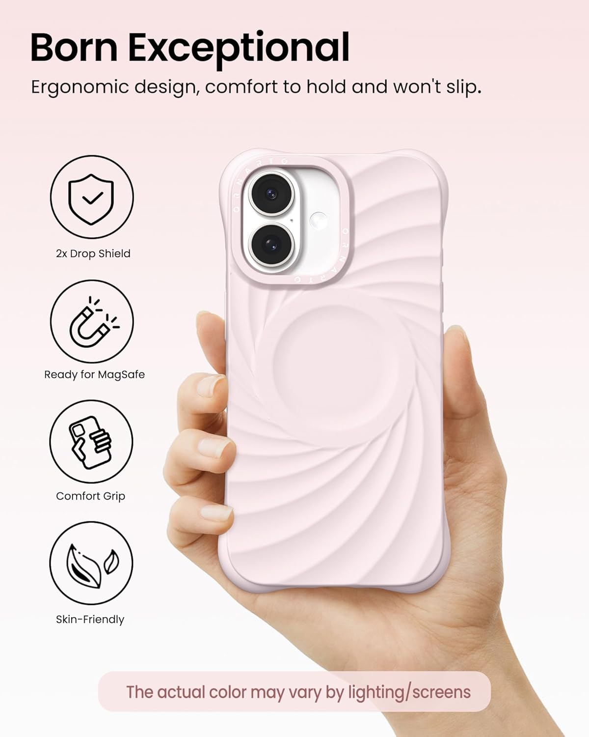 ORNARTO Vortuxe for iPhone 16 Case 6.1" | 2X MIL-STD Drop Protection | Compatible with MagSafe | Sleek Aesthetic Liquid Silicone Phone Cover - Pale Rose Quartz - Image 5