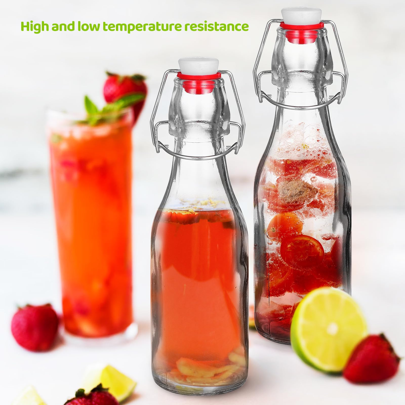 TOYANDONA Juego de 6 Botellas de Vidrio con Tapa Abatible y Hebilla Antifugas, Capacidad 250ml, con Cepillo para Limpieza, Adecuado para Picnic y Barbacoas en Jardín