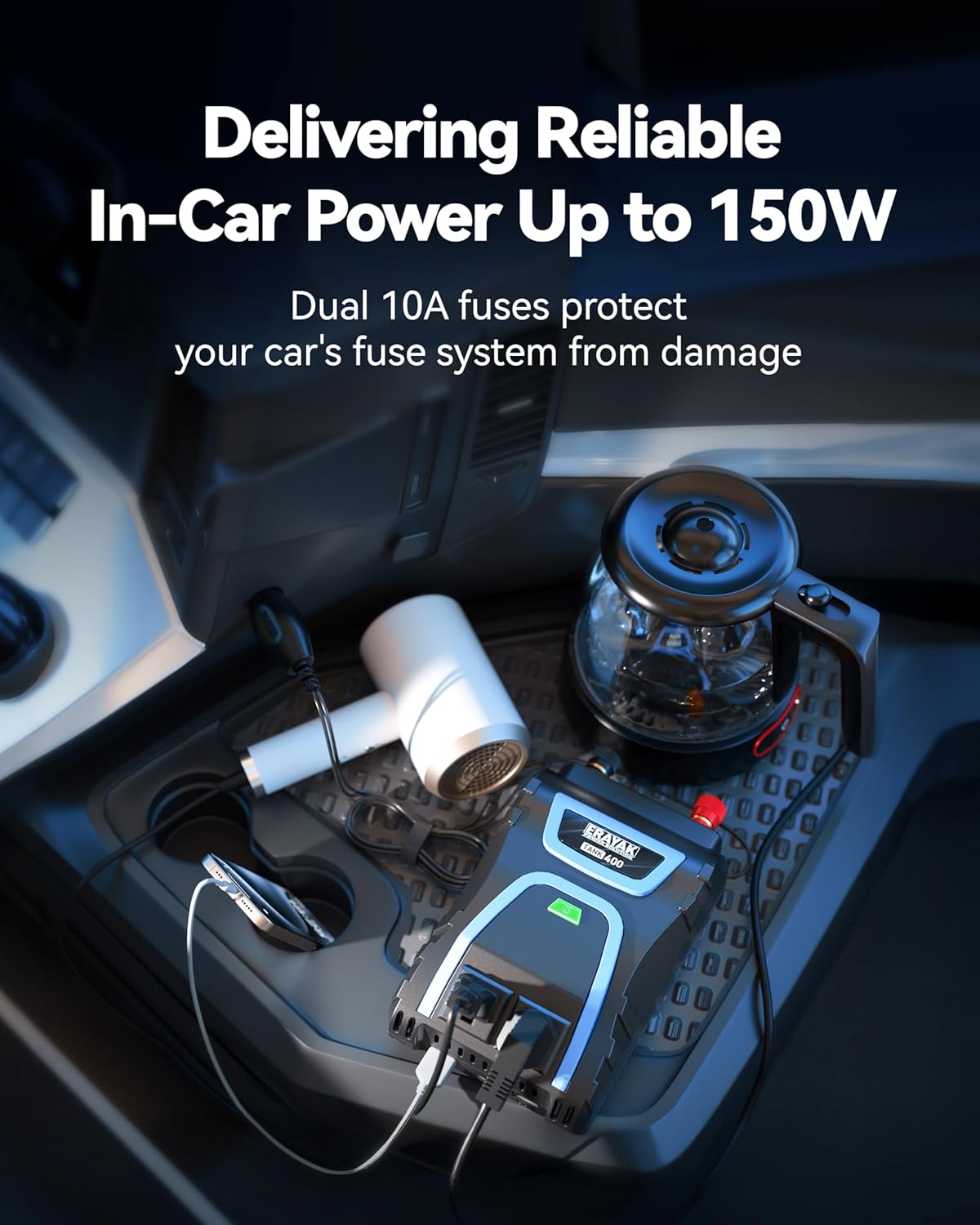 ERAYAK 400W Power Inverter, DC 12V to 120V AC Car Plug Adapter, Truck & Car Accessories with 18W USB-C Fast Charger, Dual 3.1A USB, 2 AC Outlets, Car Charger for Camping, Road Trips & Emergency Backup