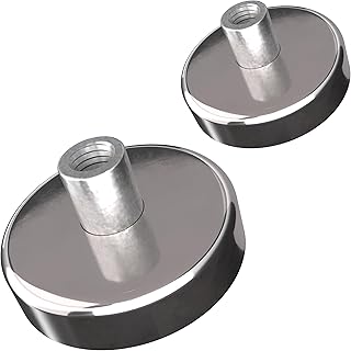 Master Magnetics Grade 42 Neodymium Round Base Magnet with 0.25-20 Female Thread Pack - Heavy-Duty Strong Magnets - 75 lb Pull Each - Nickel-Plated - 1.26" D - 0.69" H - 2-Pack