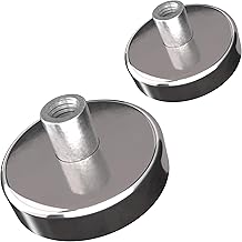 Master Magnetics Grade 42 Neodymium Round Base Magnet with 0.25-20 Female Thread Pack - Heavy-Duty Strong Magnets - 75 lb Pull Each - Nickel-Plated - 1.26" D - 0.69" H - 2-Pack