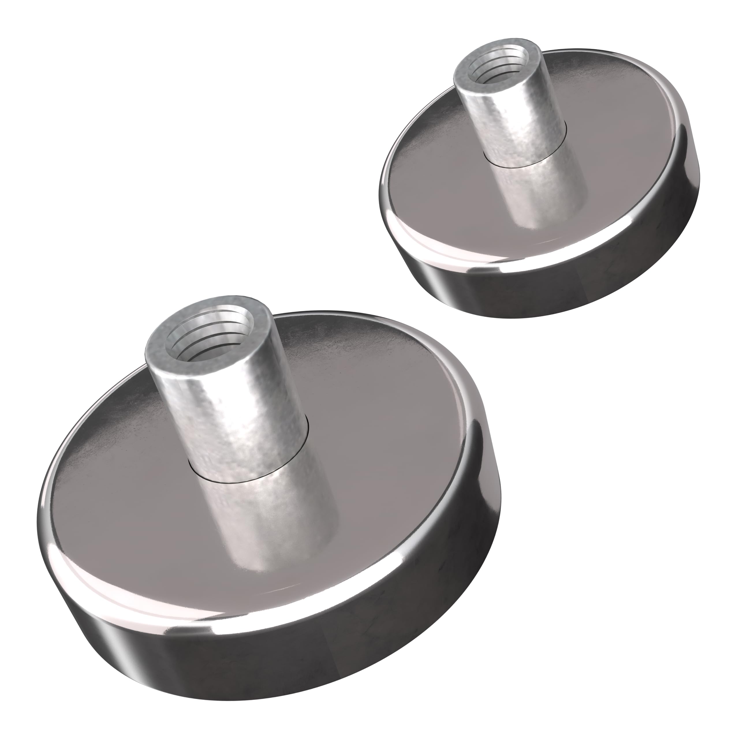 Master Magnetics Grade 42 Neodymium Round Base Magnet with 0.25-20 Female Thread Pack - Heavy-Duty Strong Magnets - 75 lb Pull Each - Nickel-Plated - 1.26" D - 0.69" H - 2-Pack