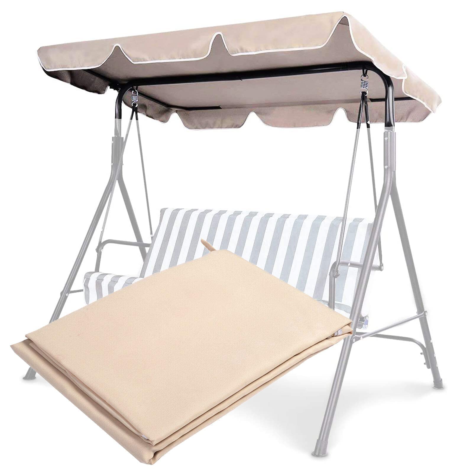 GYMAX Tettuccio per Dondolo 2/3 Posti, Tetto di Ricambio Anti-UV e Impermeabile (190 x 132 cm, BEIGE)
