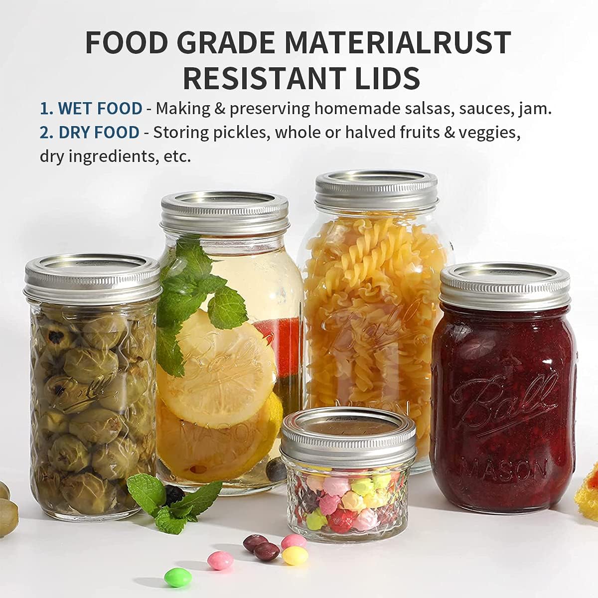 50 PCS Regular Mouth Canning Lids for Ball Mason Jars, 70MM Mason Jar Canning Lids Leak Proof, Reusable and Secure Canning Jar Caps with Silicone Seals, Silver