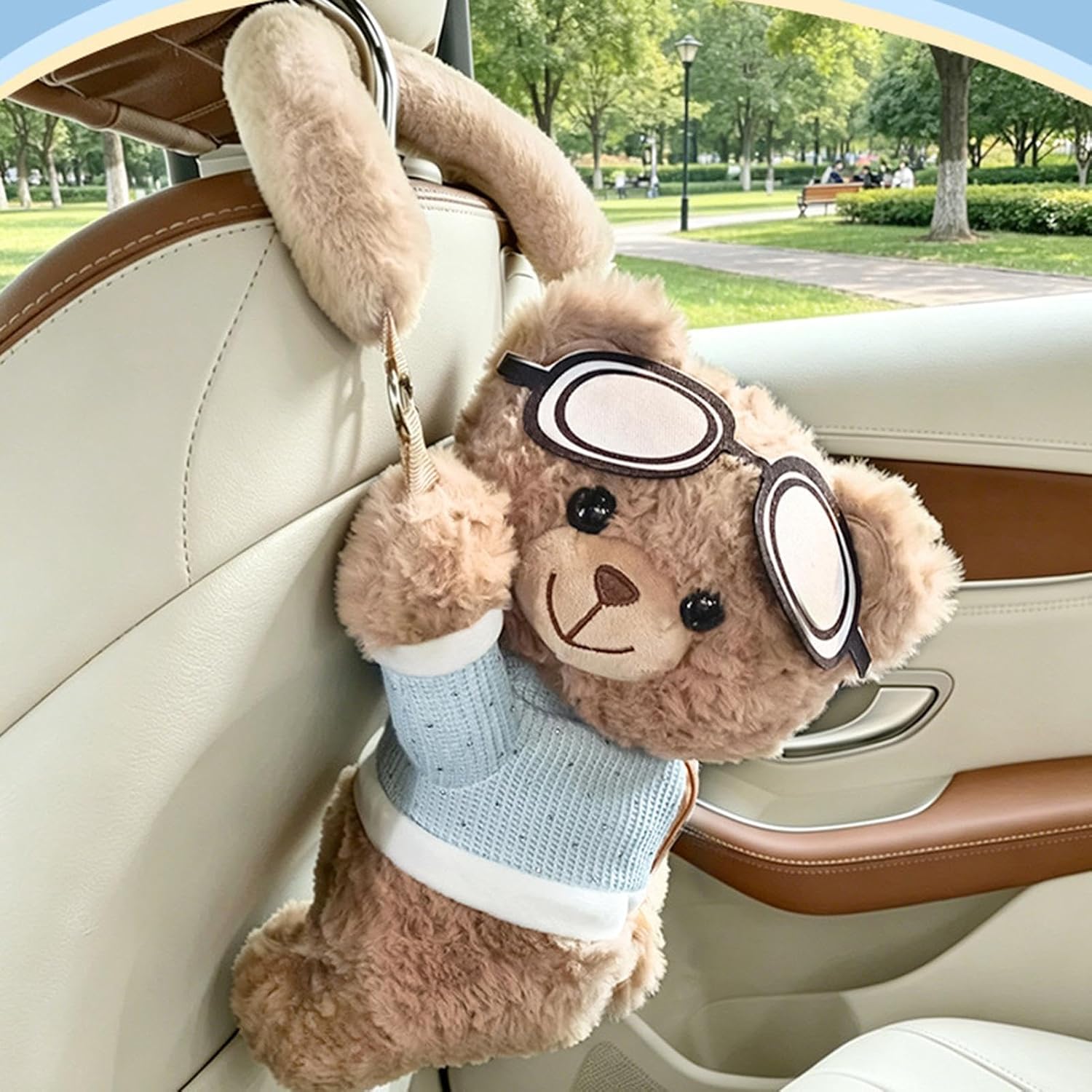 Car Tissue Holder, Store Tissues Neatly with Plush Bear (1 Piece) 35x17cm image 3
