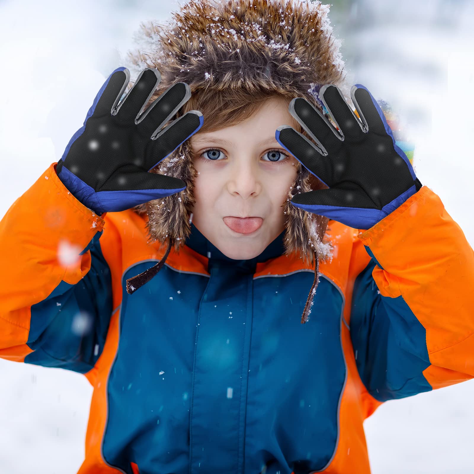 Newcotte 3 pares de guantes de invierno impermeables para niños, guantes de esquí de nieve para niños, guantes cálidos para niños y niñas al aire libre