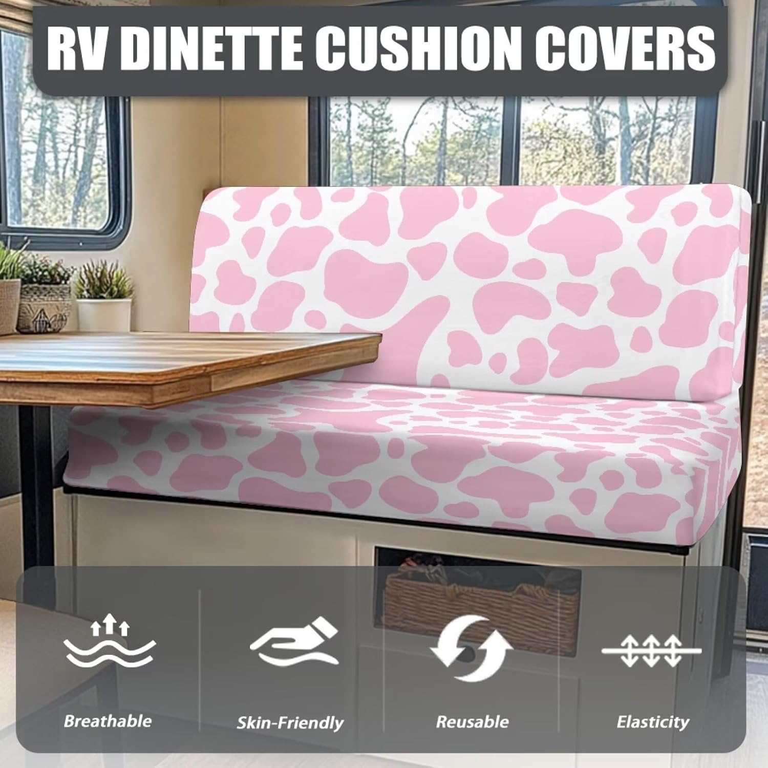 SEANATIVE Pink Cow RV Sofa Split Seat Cover 2-Piece Set Dinette Cushion Covers Replacement Camper Couch Cover Sofa Seat Cushion Slipcovers Dust Proof Bench Slip Cover Rectangle