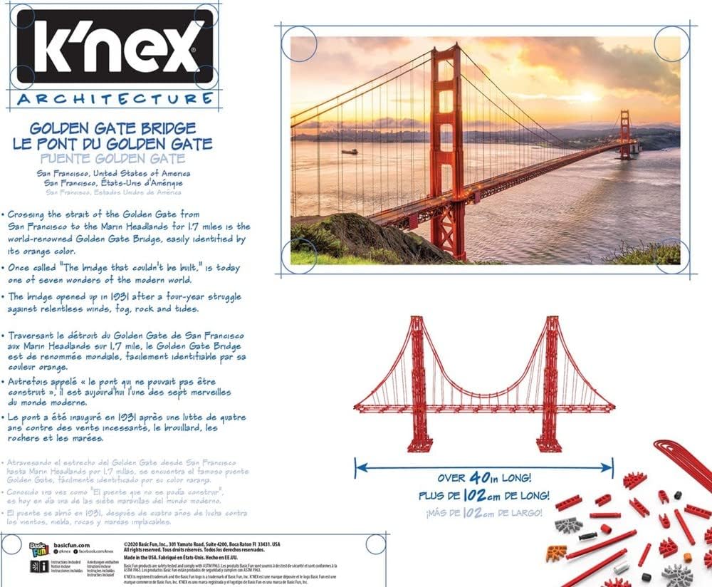K'NEX Architecture: Golden Gate Bridge - Build IT Big - Collectible Building Set for Adults & Kids 9+ - New - 1,536 Pieces - Over 3 Feet Long - (Amazon Exclusive)