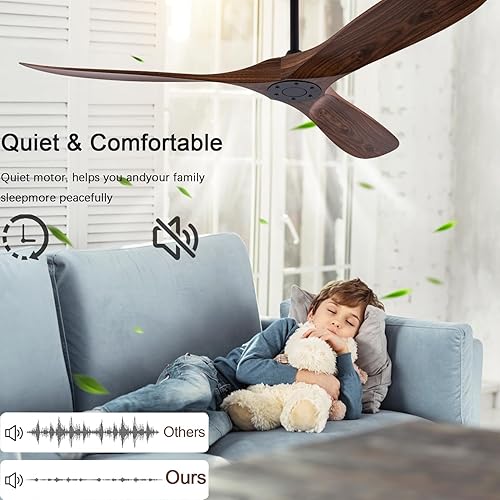 Miniatura 4 de Ventilador de techo ABS de 52 pulgadas, control remoto, sin luces, 3 cuchillas, ventilador de techo silencioso para sala de estar, dormitorio,