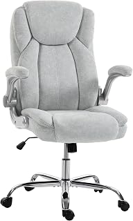 HOMCOM Sedia Ufficio Ergonomica con Braccioli Ribaltabili Imbottiti, Sedia Scrivania Imbottito Girevole in Velluto Stampato, Funzione Dondolo, Multi-Cuscino, Schienale Alto, Altezza Regolabile, Crema