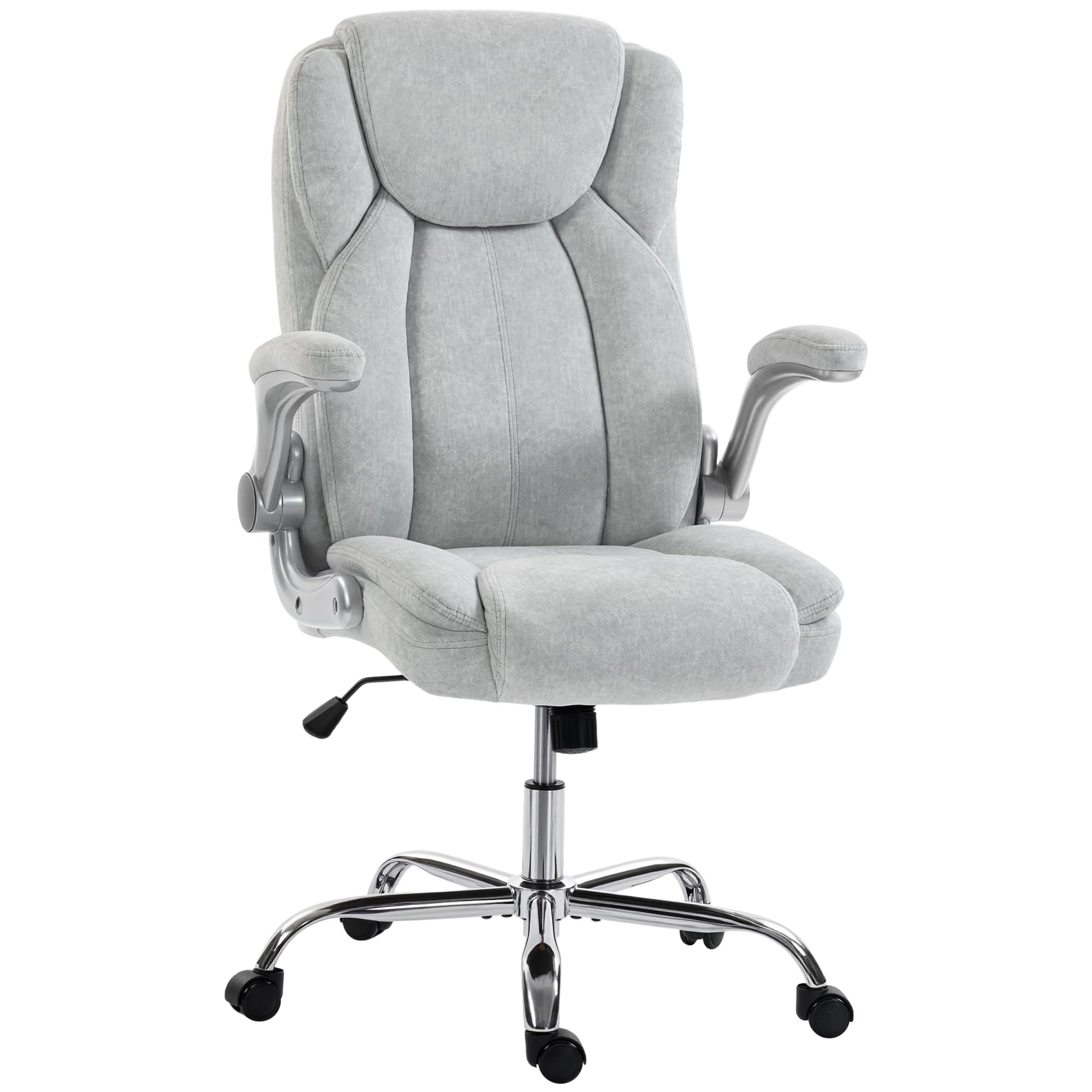 HOMCOM Sedia Ufficio Ergonomica con Braccioli Ribaltabili Imbottiti Crema | Sedia Scrivania Imbottita Girevole, Velluto Stampato, Funzione Dondolo, Multi-Cuscino, Schienale Alto, Altezza Regolabile,