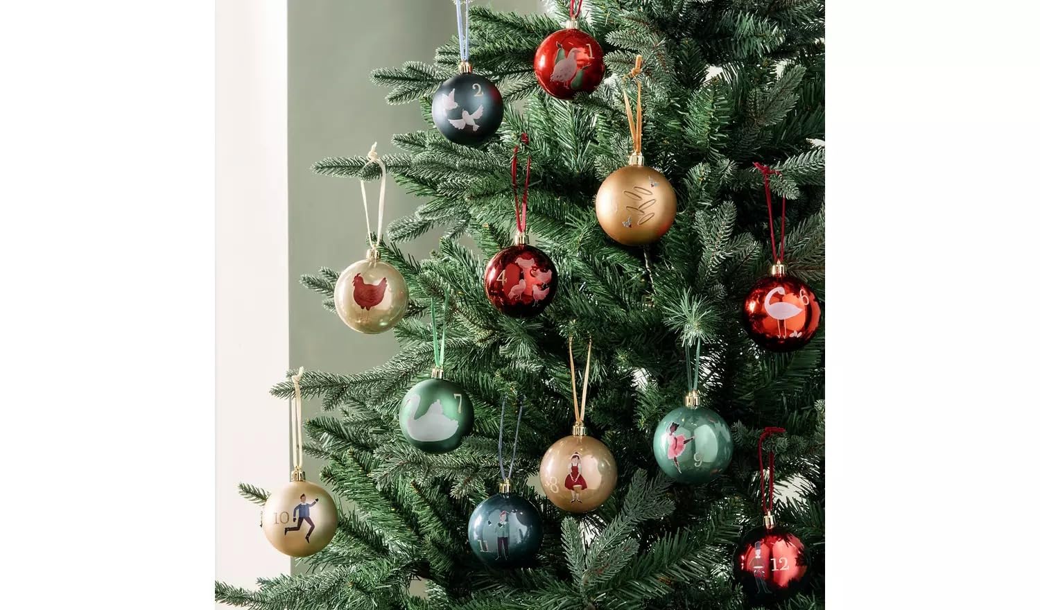 Aidni Multicolor Pack Of 12 Shatterproof 12 Days Of Christmas Bauble