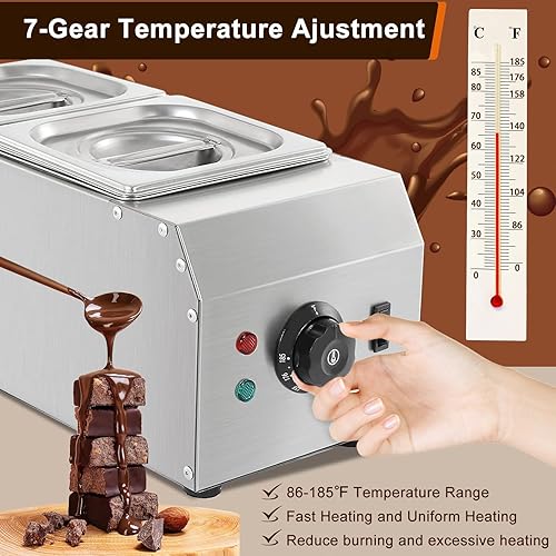 Miniatura 4 de Máquina de templado de chocolate con 2 tanques de 9 libras, derretidor de chocolate con control de temperatura de 86 185 F, calentador y derretidor