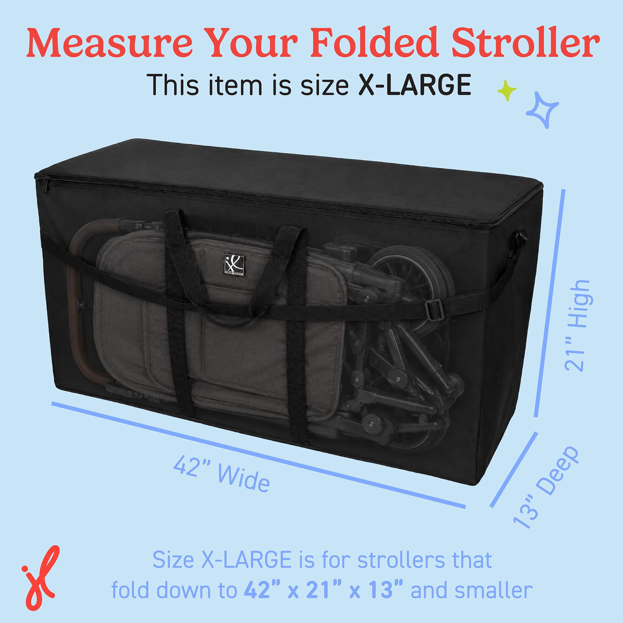 J.L. Childress Single & Double Stroller Travel Bag, X-Large, Black