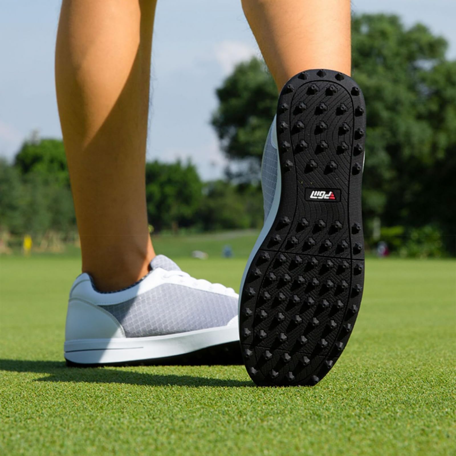 Męskie buty golfowe oddychające sznurowane z antypoślizgową gumową podeszwą bez kolców klasyczne obuwie sportowe