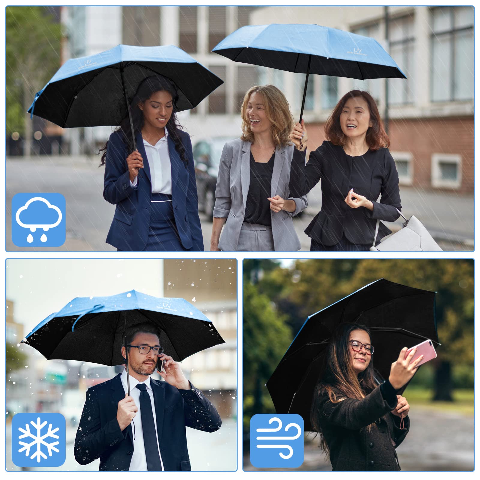 Vicloon Ombrello Portatile - Ombrello Pieghevole Compatto con 8 Nervature in Lega di Alluminio, Viaggio Ombrello Anti-tempesta Rivestimento in Teflon 210T, UPF>50+ Ombrello da Sole/Pioggia