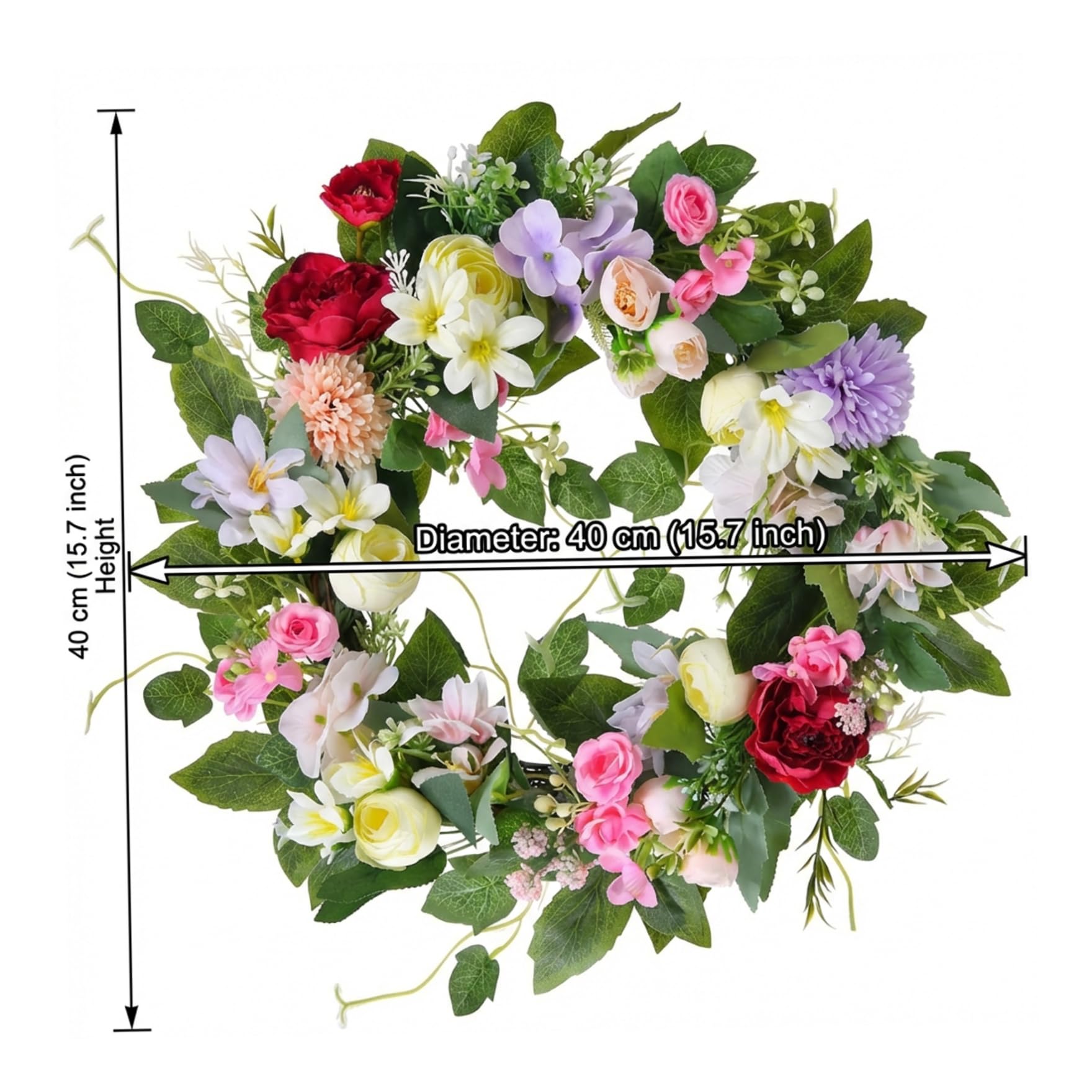 Ghirlanda floreale Ghirlanda di fiori di seta artificiale da 16 pollici con peonia e giglio per decorazioni per la casa tutto l'anno.