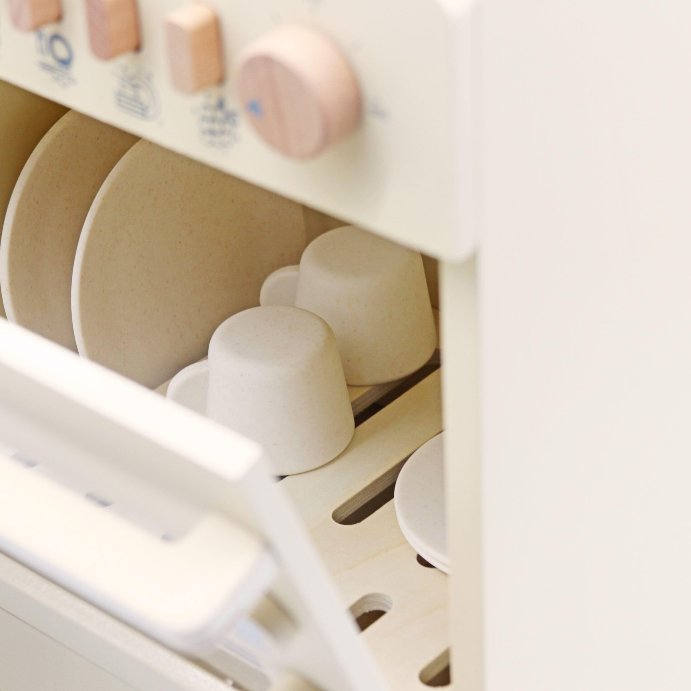 Mamabrum Lavastoviglie Giocattolo in Legno per Bambini - Cucina Giocattolo Legno con 6 Accessori Magnetici - Set Educativo da Cucina per Bambini con Pulsanti Interattivi, da 3 Anni