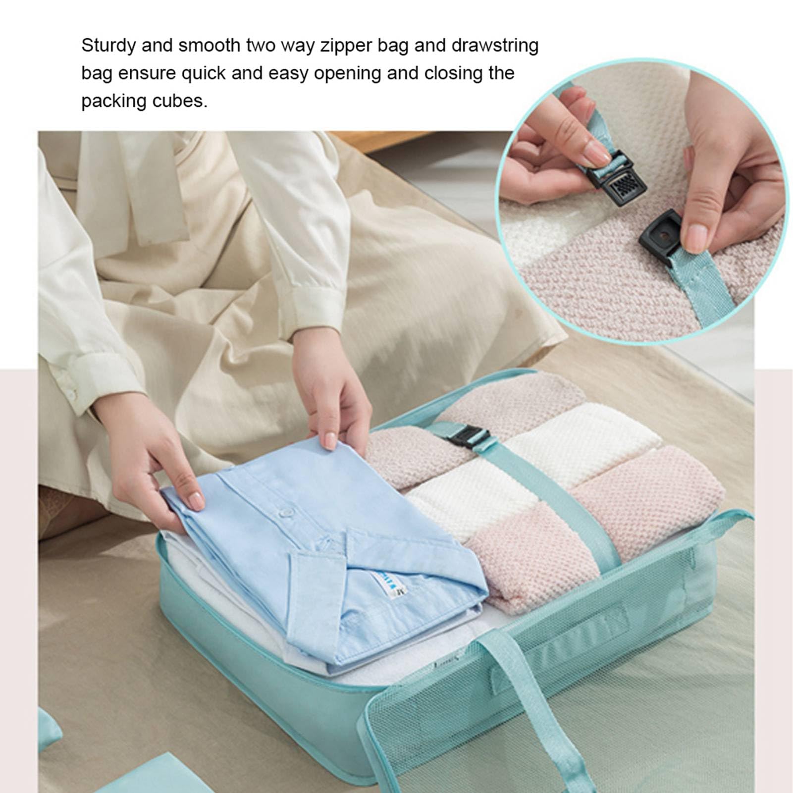Organizzatori dei Bagagli, 8 Borse da Imballaggio Set, Set di Sacchetti, Organizzatore di Valigie a Prova di Acqua con Borsa per la Biancheria Intima di Scarpe per le Vacanze di (Lake Blue)