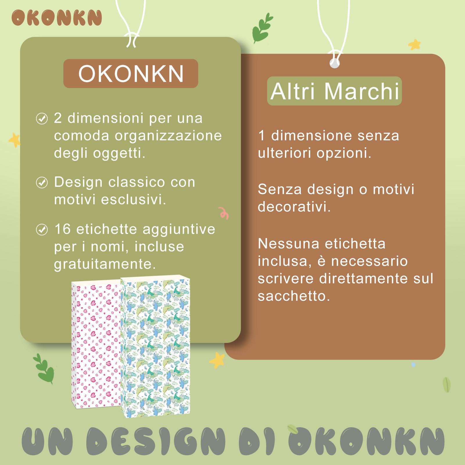 OKONKN 15 bustine corredino neonato ospedale (10 Grandi e 5 Piccole)-Sacchetti Cambio Neonato Ospedale Riutilizzabili per Asilo e Viaggi - Idea Regalo per Future Mamme (Dinosauro/Flamingo)