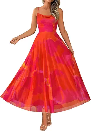  Women Summer Floral Maxi Dresses Elegant Spaghetti Strap Dress Printed Party Dress Beach Long Dresses