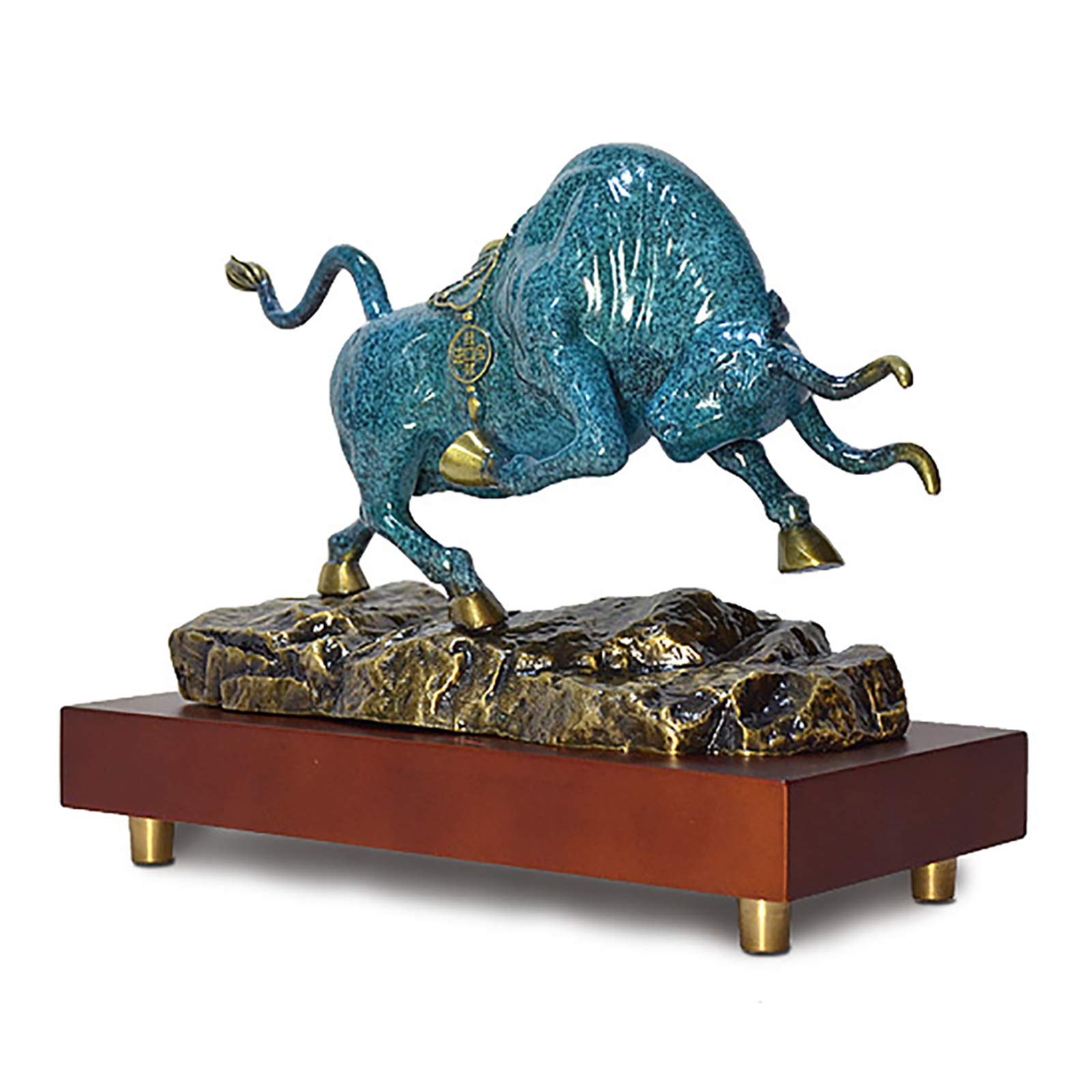 Feng Shui Suerte Animal Estatua Y Escultura Colección Regalo Toro Feroz Estatua Decoraciones Toro,Wall Street Toro Arte Decoración,Latón Muñeca Estatua-Bronce c 15.7 años