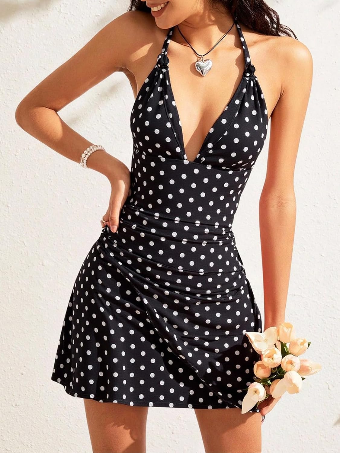 BEAUDRM Women's Summer Mini Dress Backless Vacation Beach Sundresses Boho Going Out Dress Date Night Brunch Outfit