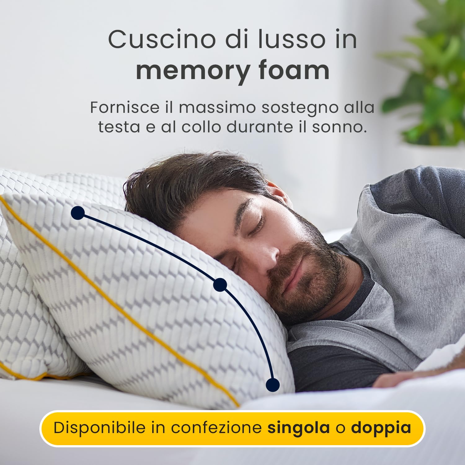 Cosi Home Cuscino in Memory Foam Lussuoso con Fodera in Bambù, Imbottitura in Gel Rinfrescante, 71 x 45 cm e Altezza Regolabile - Traspirante e Lavabile in Lavatrice