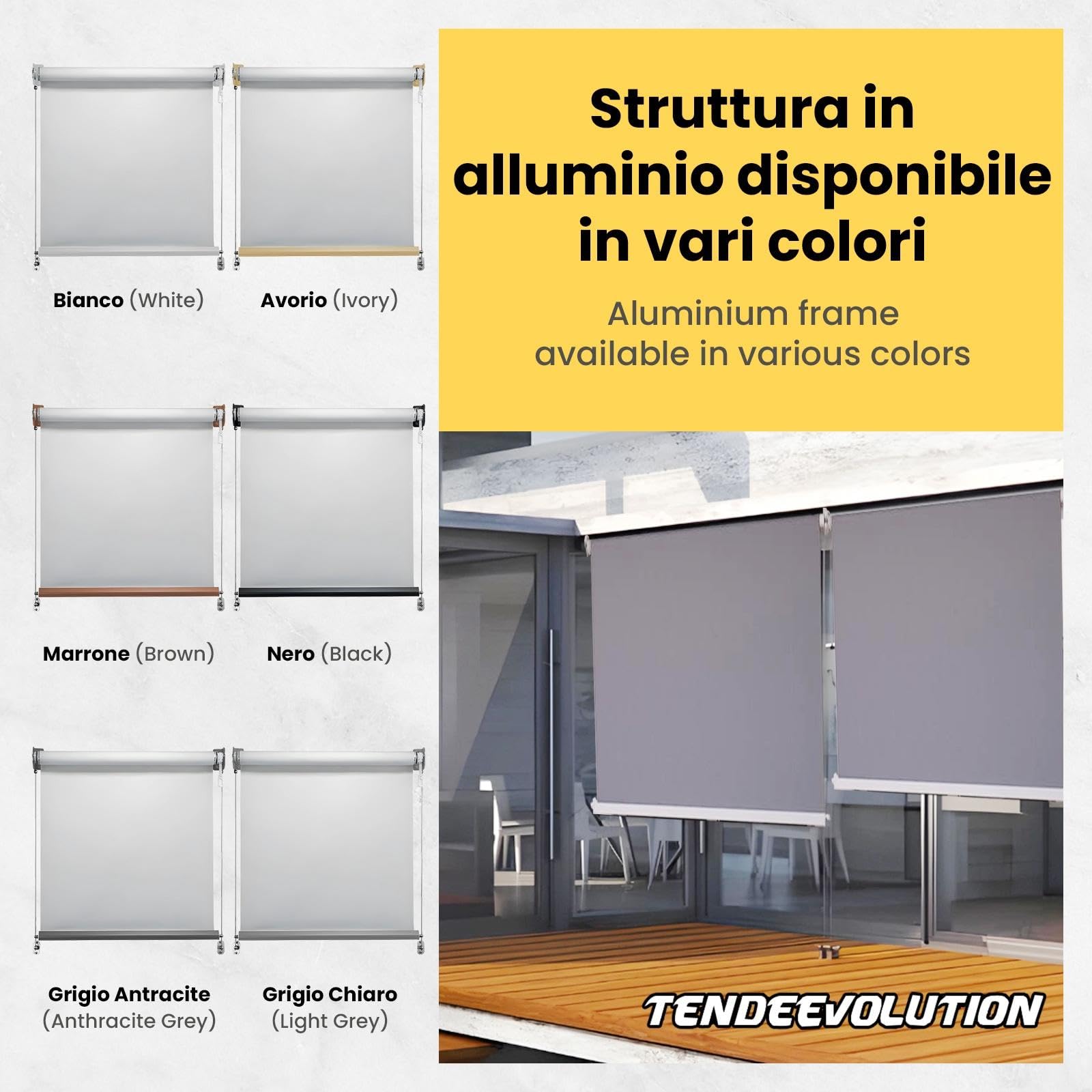 Tenda a Rullo per Esterno a Scorrimento con Cavi Acciaio Laterali, Tenda da Sole in PVC o Tempotest Parà, Colori e Misure Personalizzabili (ALTEZZA DA 1 CM A 200 CM, LARGHEZZA DA 121 CM A 200 CM)