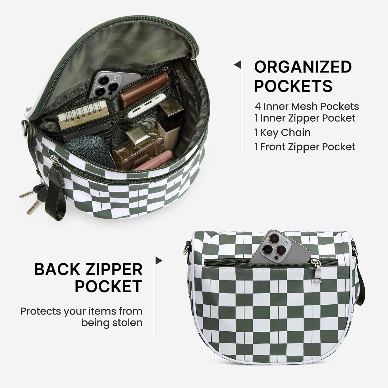 G4Free Checkered Crossbody Bum Bag for Women, Green Checkered image 4