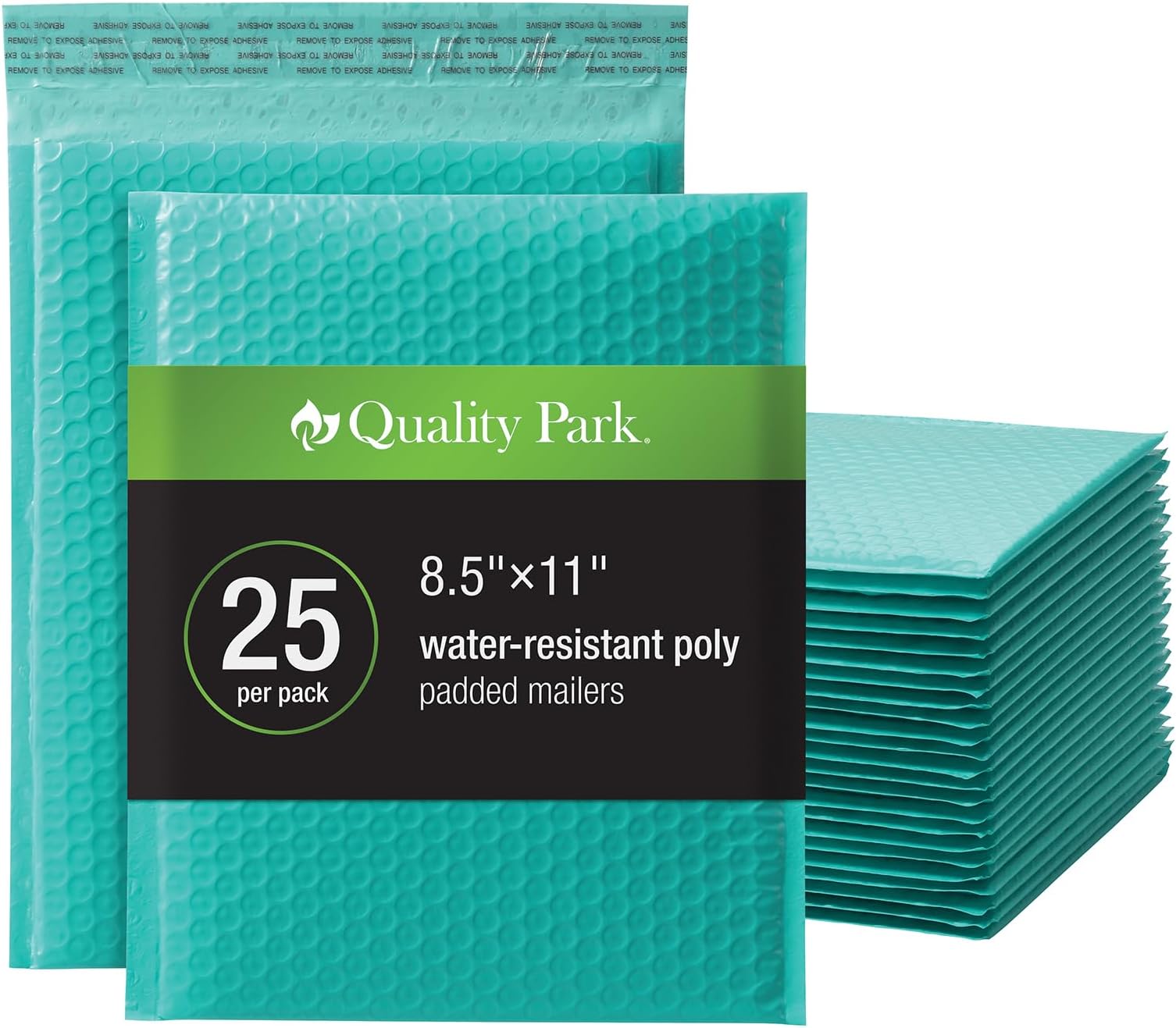 Bubble Mailers, 8.25 x 11 Shipping Envelopes, Water Resistant Teal Poly Padded Envelopes, Redi-Strip Peel Off Closure, 25 Per Box (QUA85860)