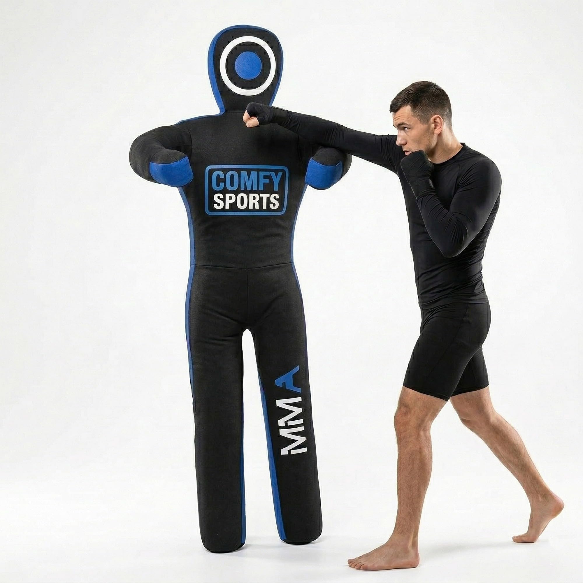 MMA Dummy Judo Grappling Dummy Punching Bag Brazilian BJJ JIU Jitsu Standing Position Dummy Wrestling Martial Arts Boxing Karate Training Dummies - Canvas - UNFILLED (Blue, 70" (Inch))