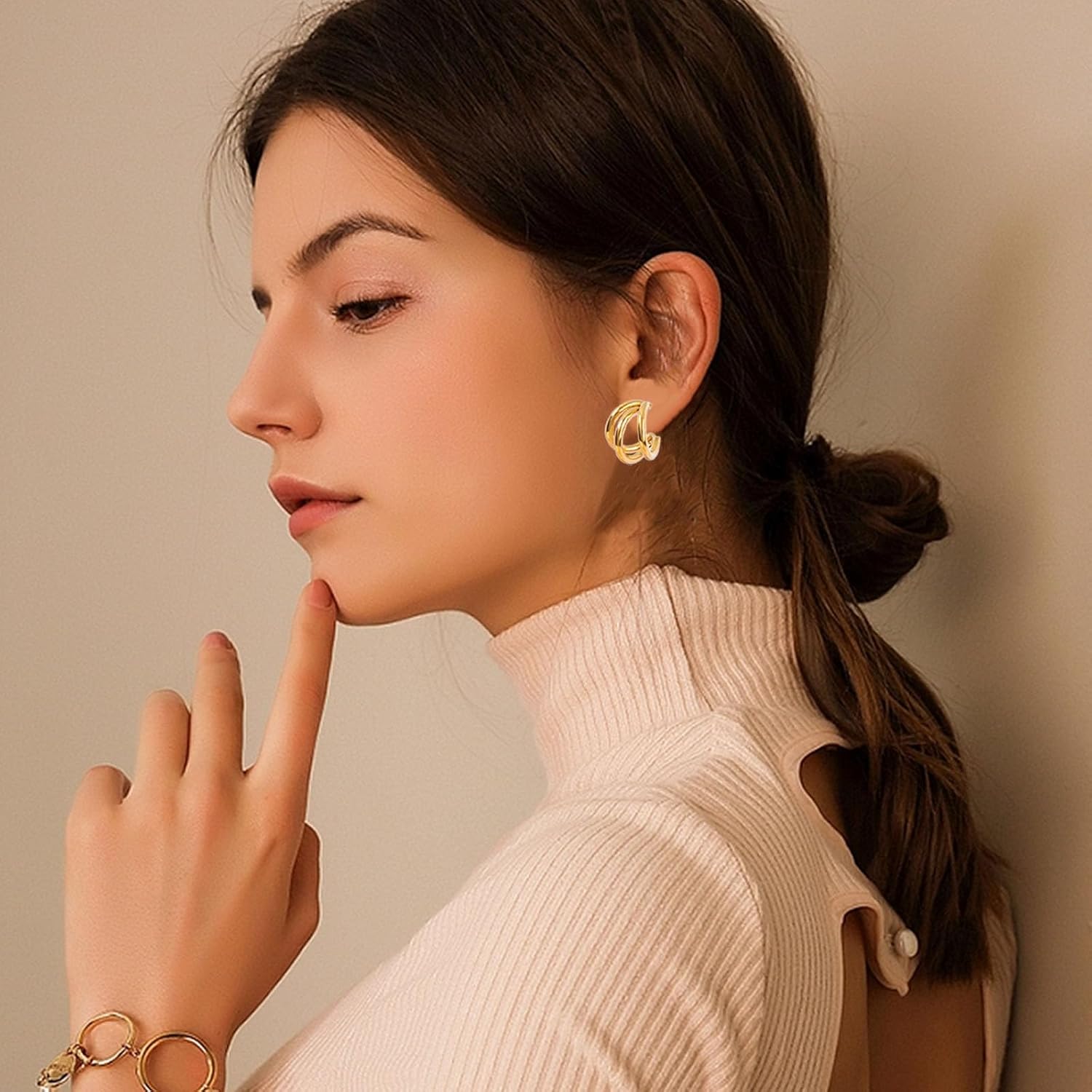 18K Gold Plated Hoop Earrings for Women Chunky Huggie Earrings Minimalist Gold Jewelry Valentine's Day Gift for Girlfriend Wife - Image 2