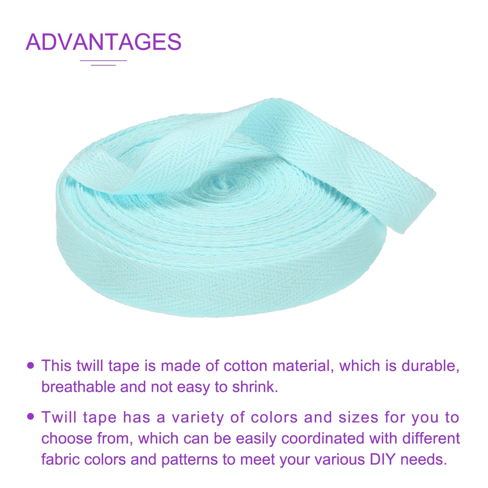 DMiotech 5/8"(1.5cm) 10 Yards Cotton Twill Tape Cotton Ribbons Bias Binding Tape Herringbone Tape Ribbons Light Blue for DIY Crafts Clothes - Image 4