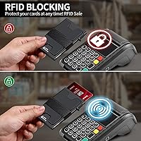 Vista 54 de Cartera delgada de aluminio para hombre, placa trasera expandible duradera, bloqueo RFID, billetera desplegable de metal minimalista, con capacidad