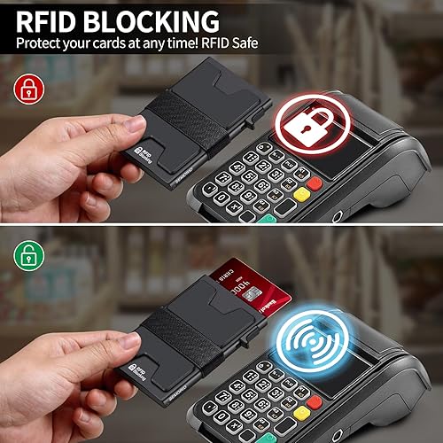 Miniatura 54 de Cartera delgada de aluminio para hombre, placa trasera expandible duradera, bloqueo RFID, billetera desplegable de metal minimalista, con capacidad