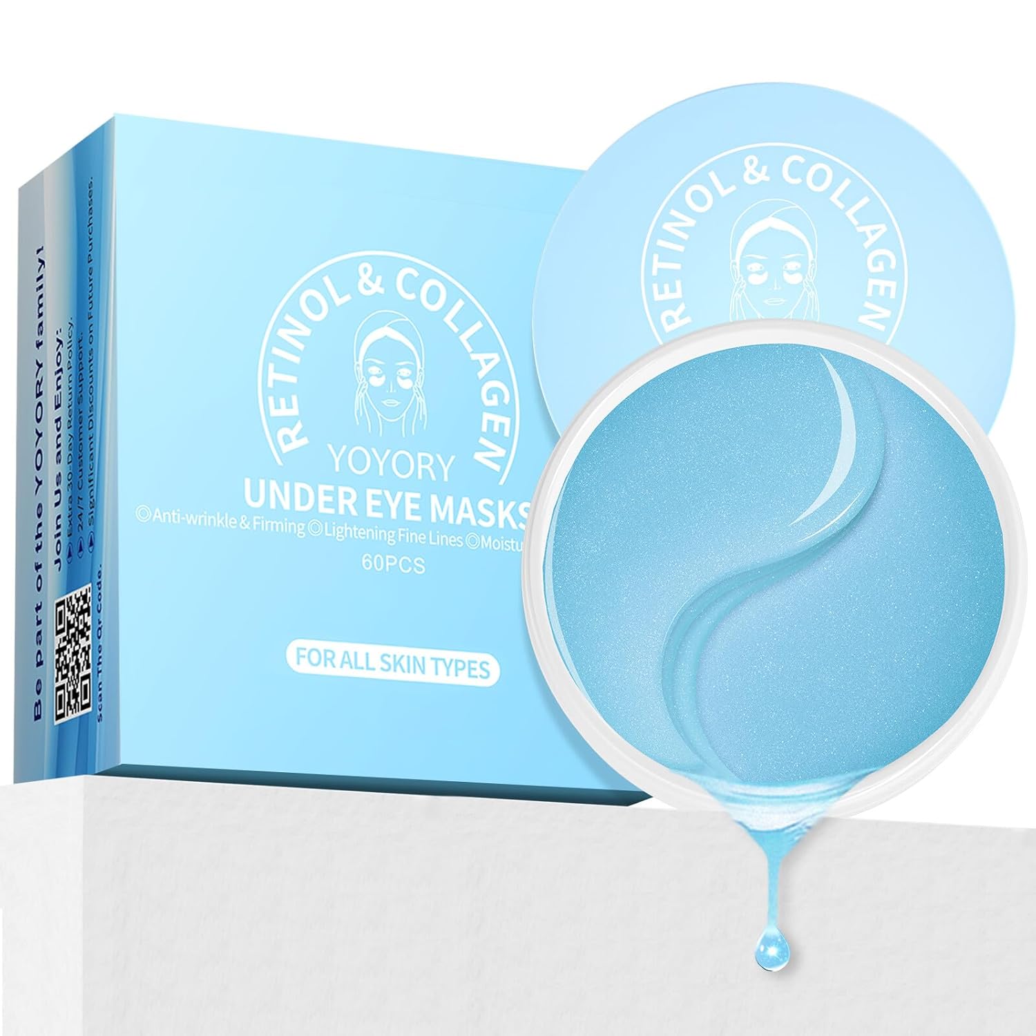Under Eye Patches Masks – for Eye bags,Dark Circles,and Fine Lines,puffiness Smoothing Skin Care Treatment with Collagen and Hyaluronic Acid for Women and Men, (60 Pcs) Blue