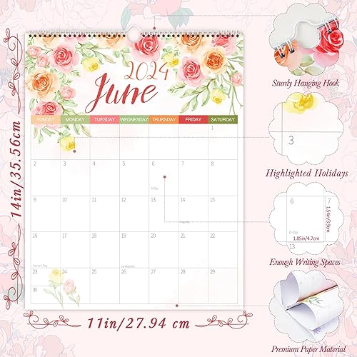 Miniatura 2 de GuassLee Calendario de pared 2024-2025, calendario mensual de 18 meses de enero de 2024 a junio de 2025, calendario colgante 2024 de 11 x 14