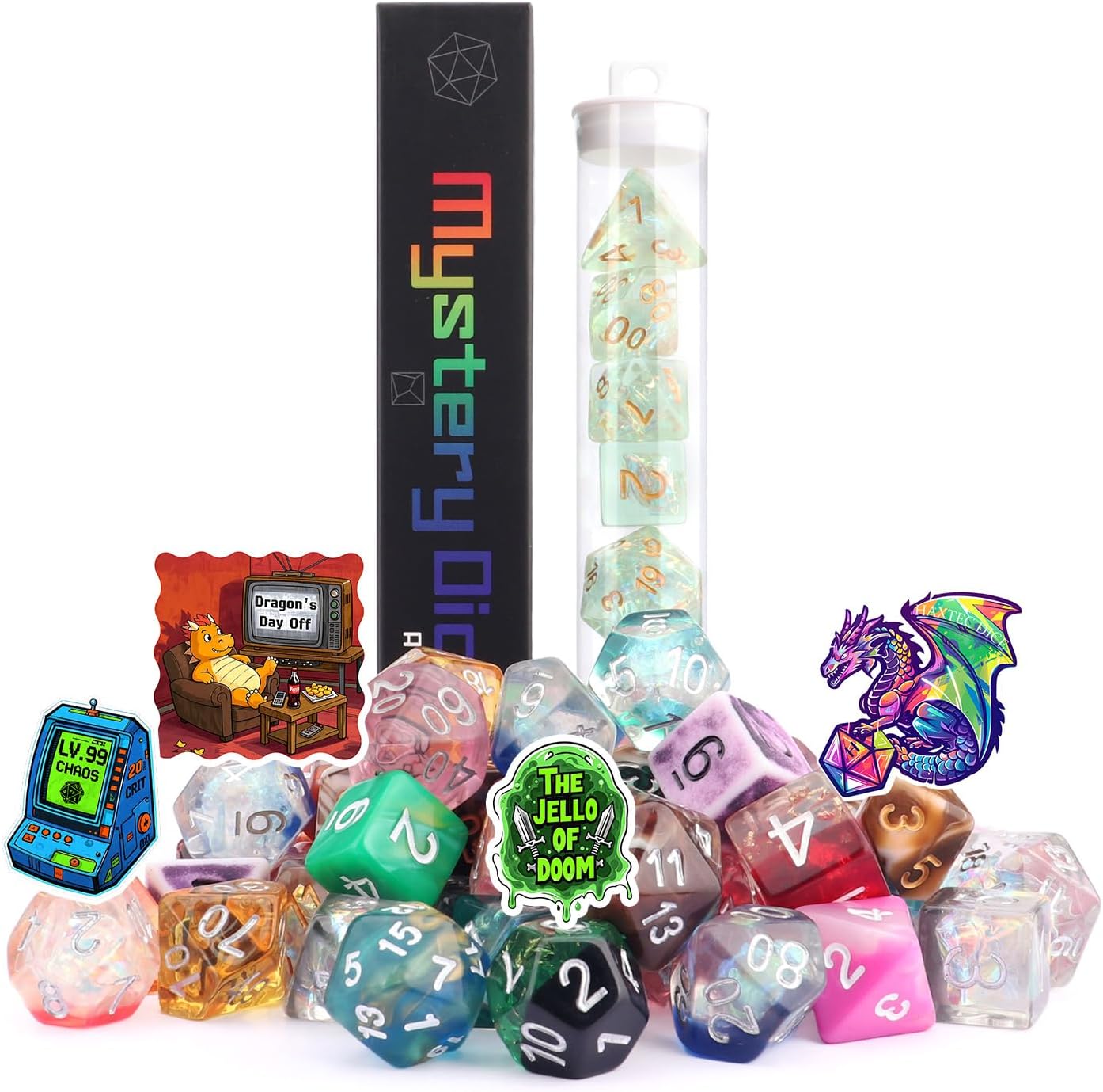 Haxtec Mystery DND Dice Set, 7 Pcs Random Resin Polyhedral RPG Dice