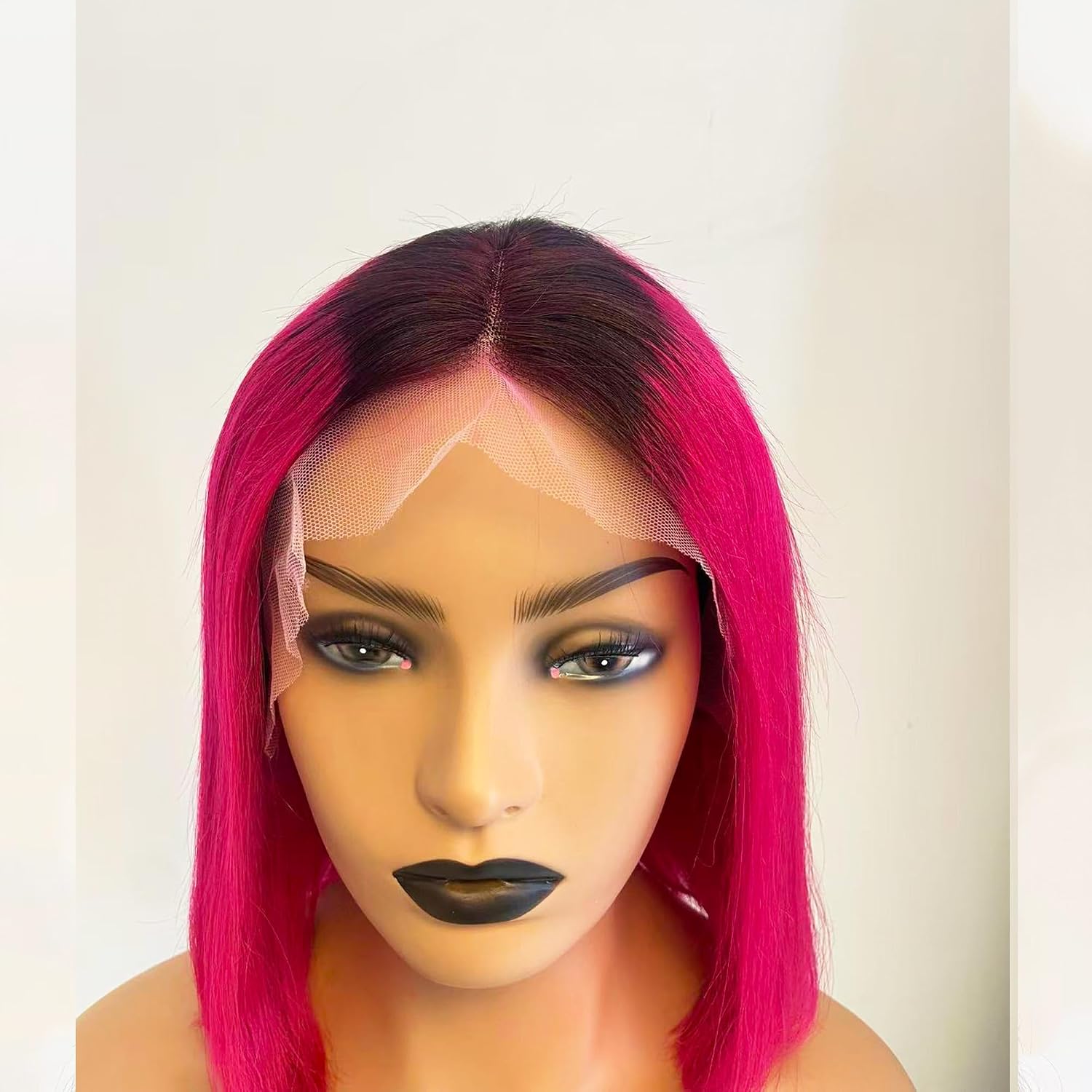 Human Hair Straight Bob #4 with Pink Colored 13X4 HD Transparent Lace Front Wig with Baby Hair 100% Virgin Glueless Brazilian Hair 150% Density for Black Women 12 Inch