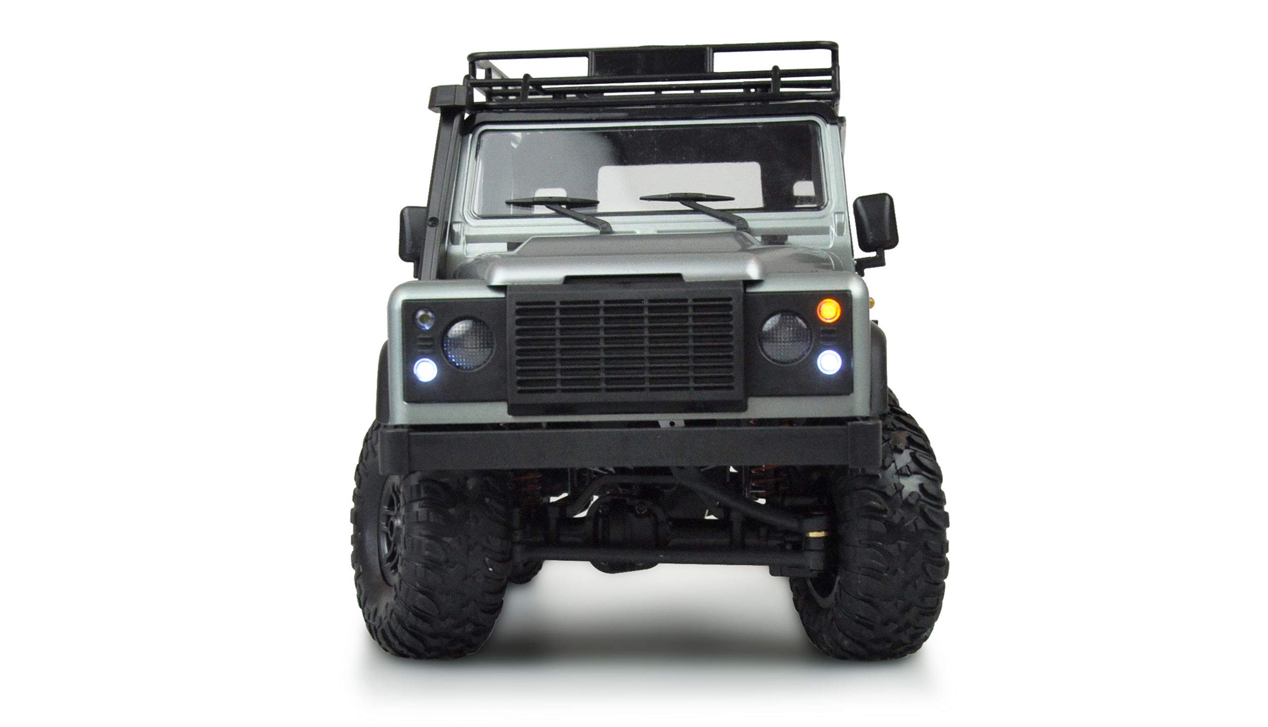 Amewi Land Rover D90X12 Scale Brushed 1:12-Coche teledirigido eléctrico de Escala para tracción a Las 4 Ruedas (4WD) Color Plata