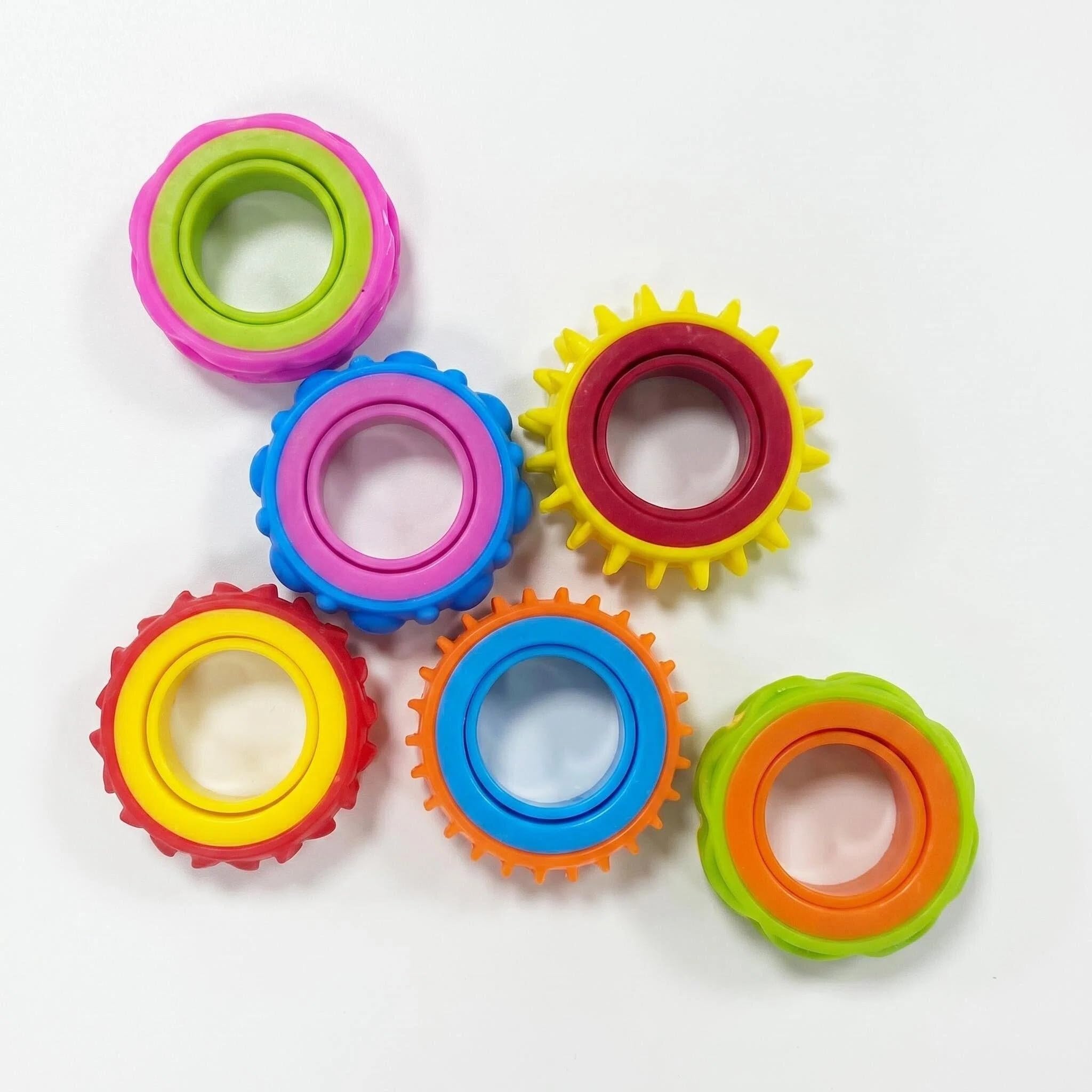 6 Pack Multicolor Sensory Fidget Rings for Anxiety Textured Stress Relief Toys for Adults with ADHD Autism Calming Focus Portable Silent Fidget Spinner Rings for Home Office Travel