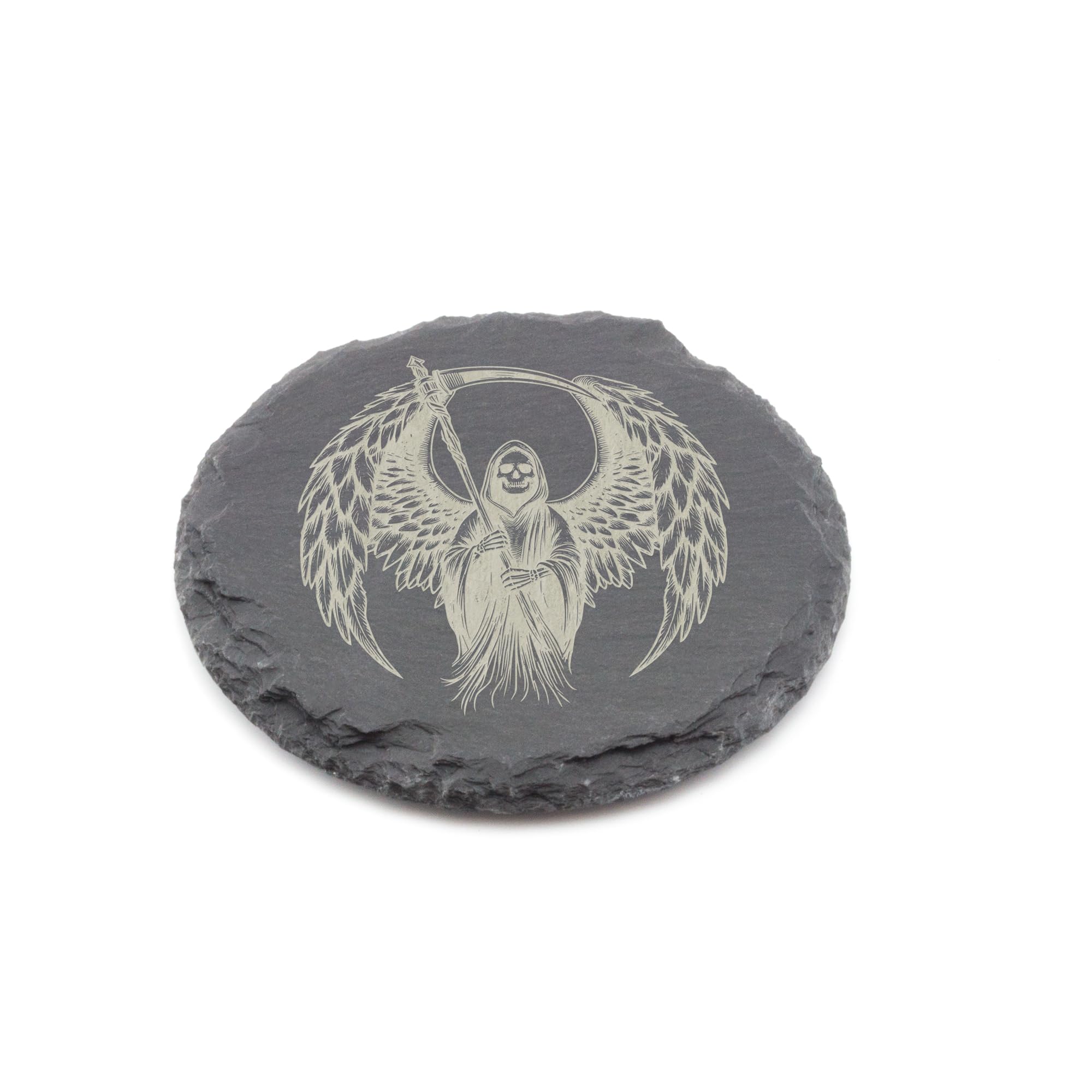 A1 Graphics Ltd Grey Grim Reaper Slate Coaster Laser Engraved Shabby Chic Spooky Gift (Round)