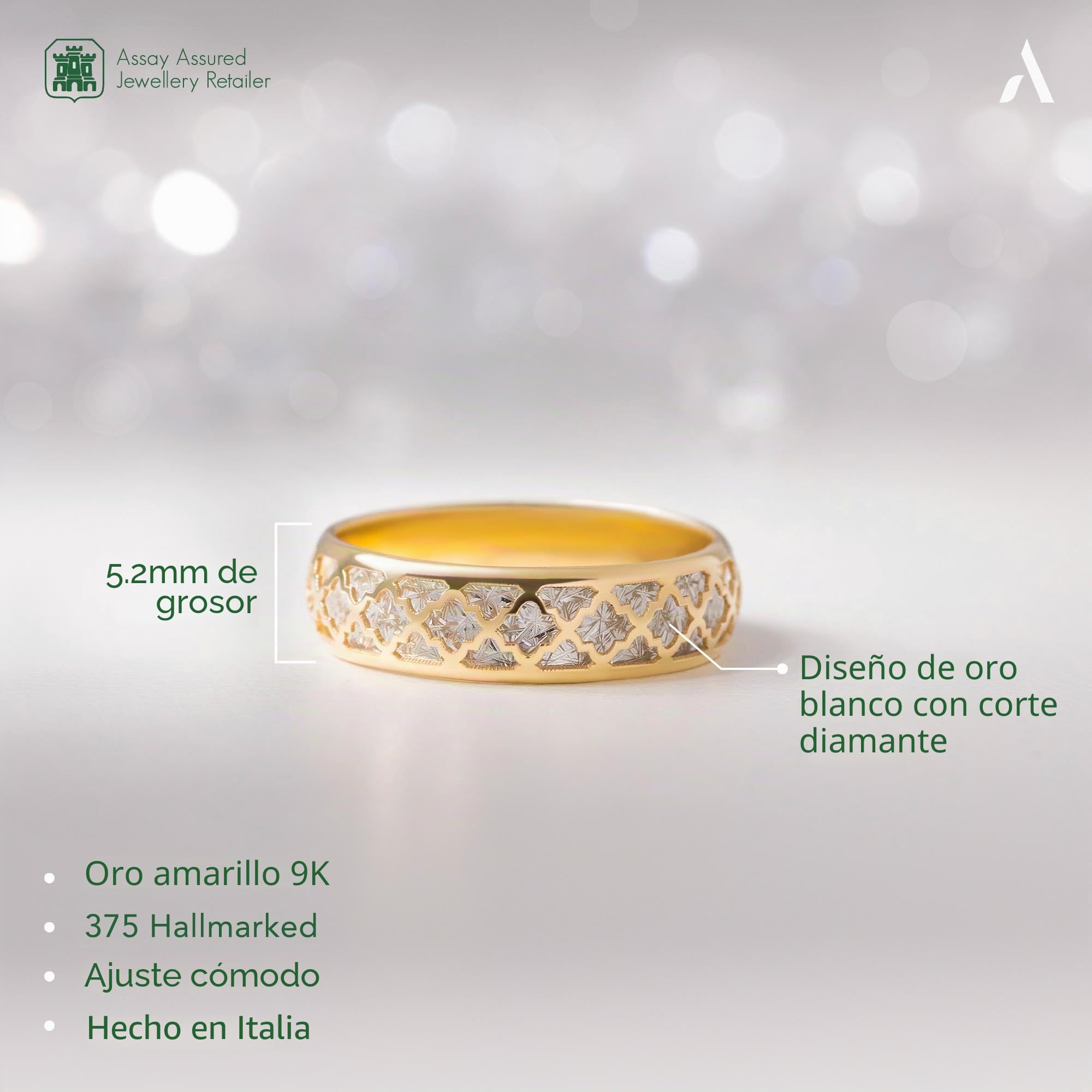 Amberta Allure Anillo para Mujer en Oro de 9 Quilates Diamantado